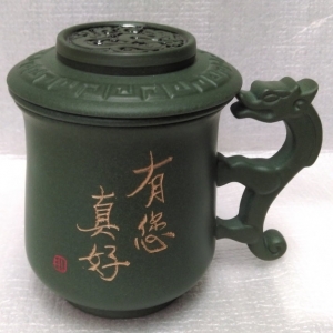 茶杯- 鶯歌茶杯-D712鶯歌陶瓷茶杯 綠色龍杯手寫字泡茶杯組