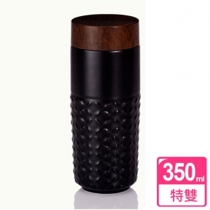 夢幻星空隨身杯- 15-D2495-1 黑色 木紋蓋 350ml