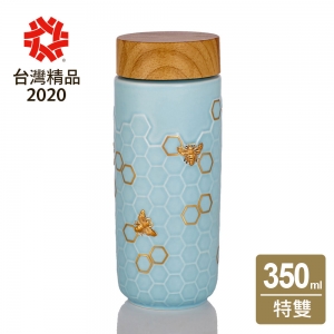 15-D3601-1 隨身杯 大豐收 水藍金 / 仿木紋蓋 350cc