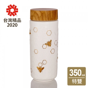 15-D3601-2 隨身杯 大豐收 白 / 仿木紋蓋 350cc