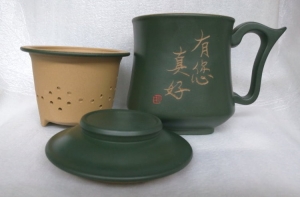泡茶杯-DK804 天燈杯 綠色 約300cc 3件式雕刻 3件天燈杯