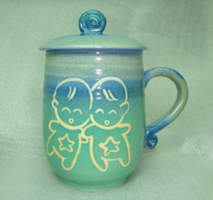 HB2009  手拉坏鶯歌陶瓷杯 茶杯 亮藍綠色 