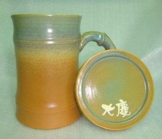 HG2008    手拉胚鶯歌陶瓷杯 手拉竹子杯  綠棕色竹杯 