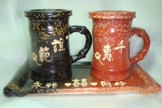 HGT601 手拉竹節杯--對杯組+長方盤 HGT601 手拉竹節杯--對杯組+長方盤