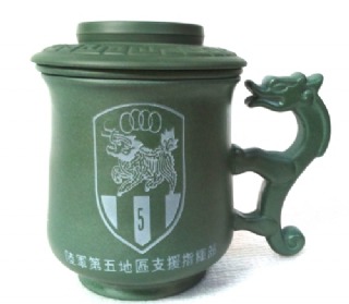 陶瓷雕刻杯 G2004 雕刻陸軍指揮部 LOGO圖 3件龍杯 泡茶杯