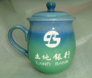 陶瓷雕刻杯 G2003 雕刻 土地銀行LOGO